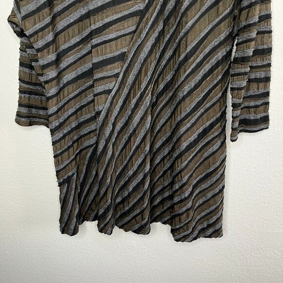 Cut Loose Womens Lagenlook Striped Asymmetrical Brown & Gray Tunic Top Large - Picture 5 of 11